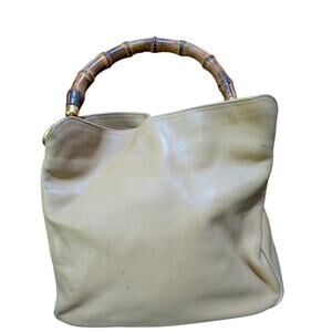 VTG Gucci Bamboo Top Handle Handbag Tan Note: AUTH But For Liner Rehab completed